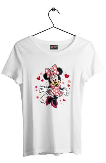 Футболка женская с принтом Минни Маус. Mickey mouse, minnie mouse, дисней, микки, микки маус, минни маус, мультфильм. 2070702