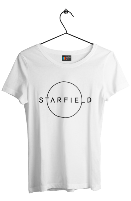 Футболка жіноча з принтом "Старфілд". Гра старфілд, логотип старфілд, старфілд. CustomPrint.market