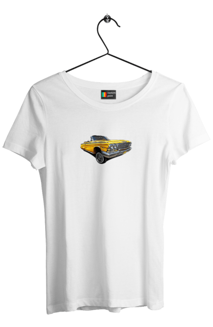Футболка жіноча з принтом "Автомобіль". Автомобіль, імпала, класика, лоурайдер, шевроле. 2070702