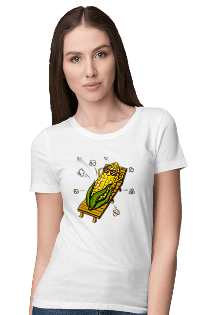 Women`s t-shirt with prints Corn Suns On A Lounger. Corn, lounger, popcorn. 2070702