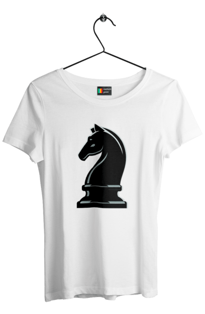 Футболка жіноча з принтом "Шаховий Кінь". Кінь, настільна гра, шахи. CustomPrint.market