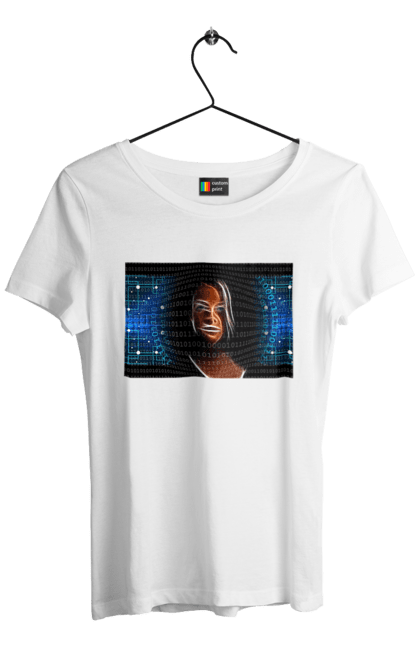 Футболка жіноча з принтом "Штучний Розум". Айті, айтішник, гик, жінка, знання, інженер, інтелект, кібер, кібернетика, кіборг, код, комп, комп`ютерник, кристал, машинне навчання, мікросхема, мозок, портрет, програміст, професіонал, професія, розробник, розум, світиться, світло, хакер, чіп, штучний інтелект, штучний розум. 2070702