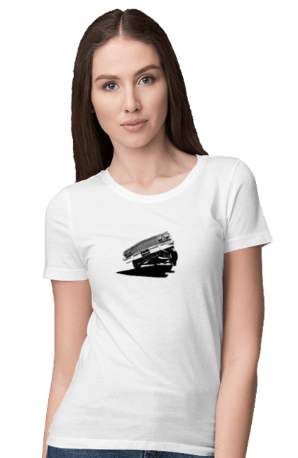 Women's t-shirt with prints Car. Car, chevrolet, classic, impala, lowrider. CustomPrint.market