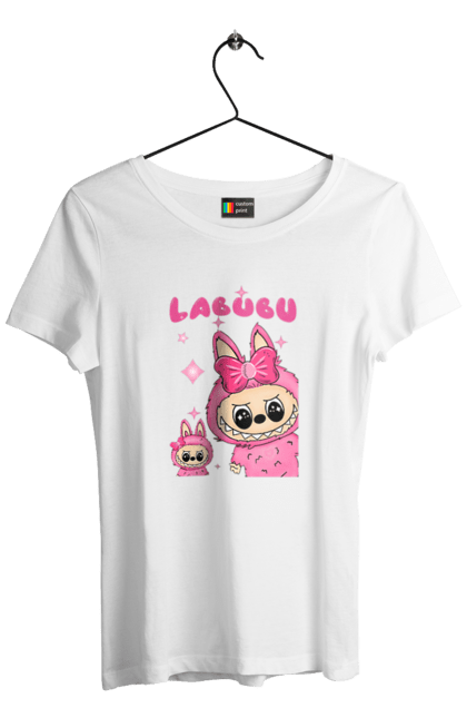 Футболка жіноча з принтом "Лабубу". Іграшка лабубу, лабубу, лабубу кока кола, мерч лабубу, мила, рожева лабубу, смішна лабубу. 2070702