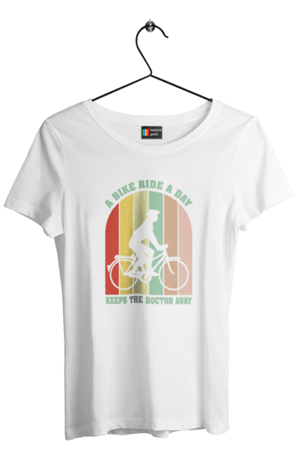 Футболка жіноча з принтом "Поїздка на велосипеді". Велопрогулянка, велосипед, здоровий спосіб життя, зож, поїздка на велосипеді. 2070702