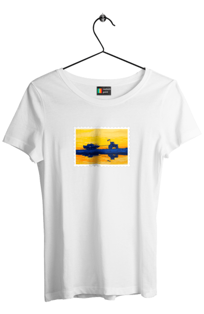 Футболка жіноча з принтом "Нова марка, трактор що тягне танк". Добрий вечір, доброго вечора, марка, марка україни, марка укрпочта, ні війні, трактор тягне танк, тракторні війська, укрпочта. 2070702