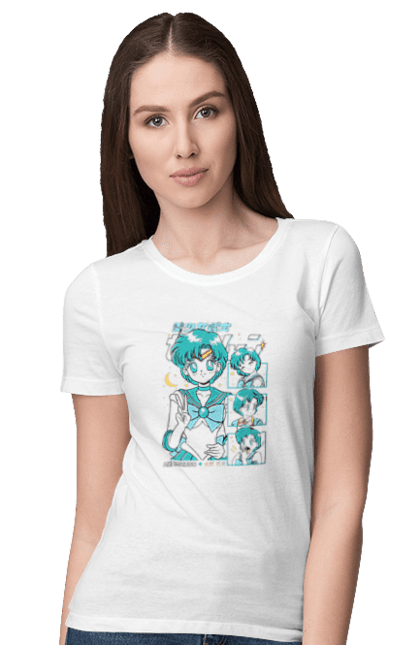 Women's t-shirt with prints Sailor Moon Mercury. Ami mizuno, anime, drama, magical girl, sailor mercury, sailor moon, tv series. 2070702