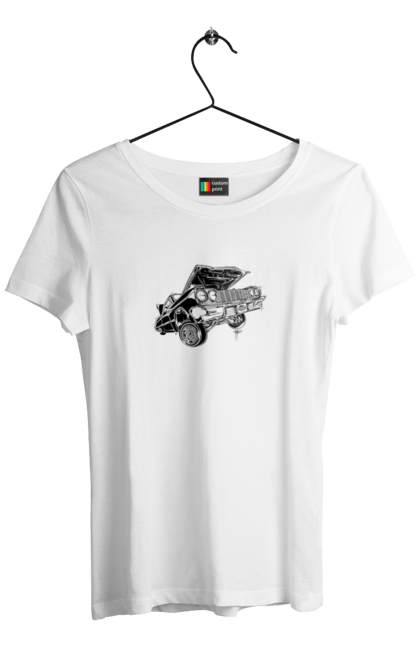 Футболка жіноча з принтом "Автомобіль". Автомобіль, імпала, класика, лоурайдер, шевроле. 2070702