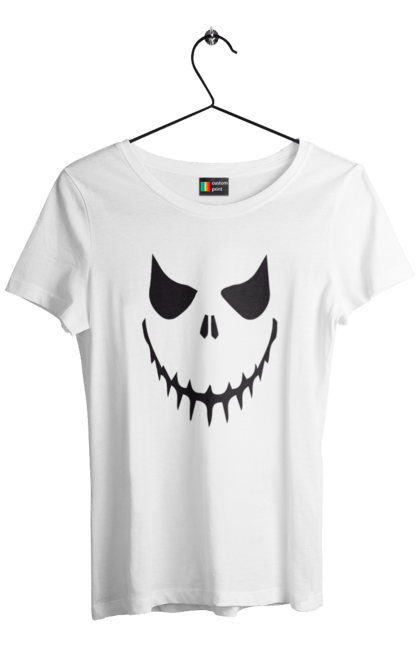 Women's t-shirt with prints Halloween pumpkin face. Costume, halloween, holiday, october, october 31, pumpkin, scary, sweets, trick or treat. 2070702