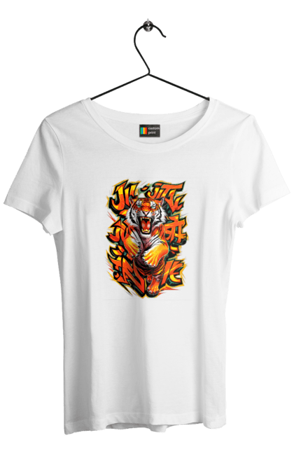 Women's t-shirt with prints Jujutsu. Animal, japan, jiu jitsu, jujutsu, martial arts, ninja, samurai, sport, tiger. 2070702