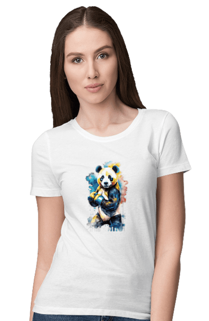 Футболка жіноча з принтом "Панда Боксер". Баксер, бокс, панда, панда боксер, україна. aslan