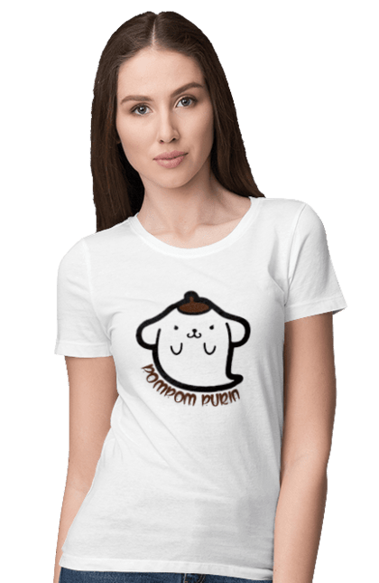 Women's t-shirt with prints Hello Kitty Pompompurin. Brand, character, ghost, halloween, hello kitty, pompompurin. 2070702