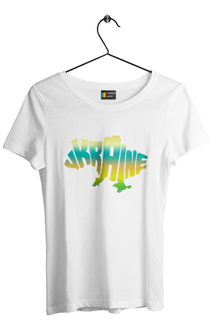 Футболка жіноча з принтом "Україна силует кольоровий". Карта україни, люблю україну, силует україни, символ україни, україна, українська символіка. 2070702