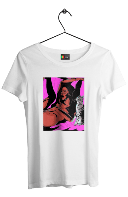 Women`s t-shirt with prints Girl Gets Fun. Cat, naked, passion, satisfaction. 2070702