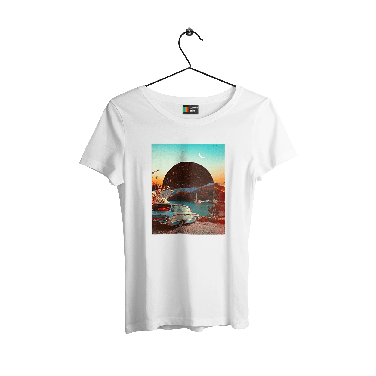 Painting, car by the river