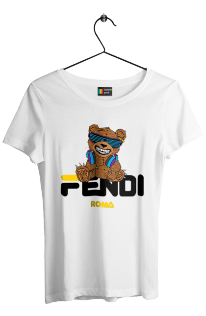 Футболка жіноча з принтом "Fendi". Fendi, бренд, будинок моди, ведмедик, італія, люкс, мода, одяг, сумка, фенді. 2070702