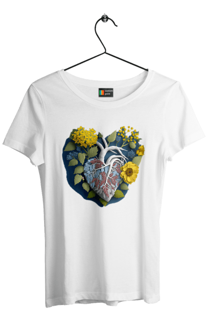 Футболка жіноча з принтом "Серце квіти". Люблю україну, перемога україни, серце, символи україни, соняшник, традиції україни, україна. 2070702