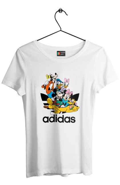 Футболка жіноча з принтом "Adidas Міккі Маус". Adidas, mickey mouse, адідас, дісней, міккі, міккі маус, мультфільм. 2070702