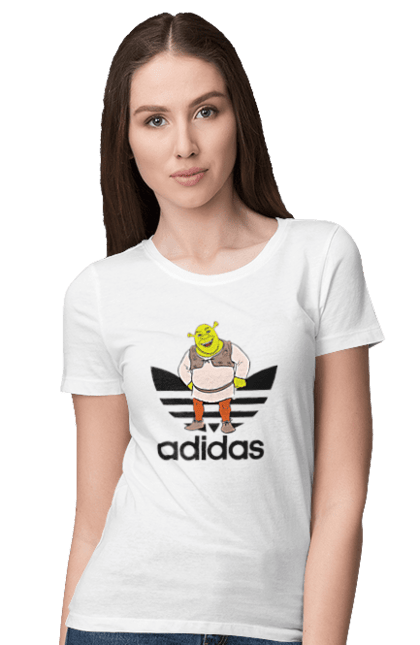 Футболка женская с принтом Adidas Шрек. Adidas, shrek, адидас, мульт, мультфільм, огр, шрек. 2070702