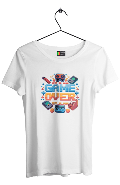 Women`s t-shirt with prints Game Over. 90s, for gamers, game, gamer, pixel, pixel art, video game. 2070702