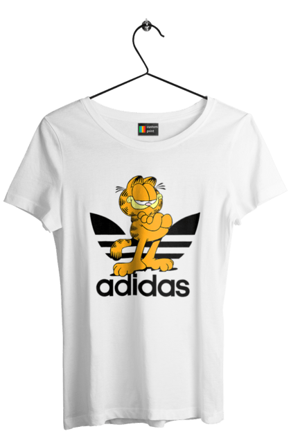 Футболка жіноча з принтом "Adidas Гарфілд". Adidas, garfield, адідас, гарфілд, голод, кінокомедія, кіт, комедія, фільм. 2070702