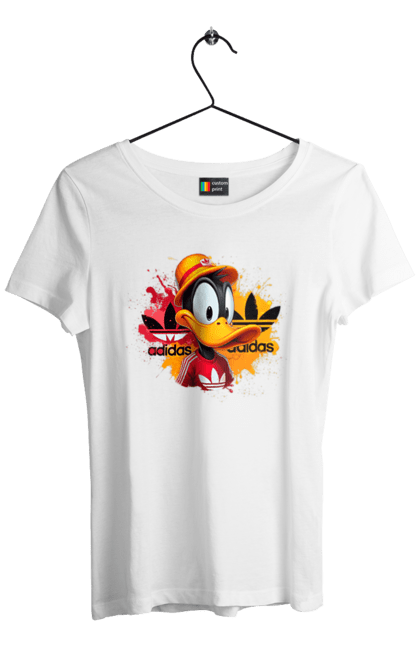 Women's t-shirt with prints Daffy Duck Adidas. Adidas, cartoon, character, daffy duck, duck, looney tunes, merrie melodies, warner brothers. 2070702