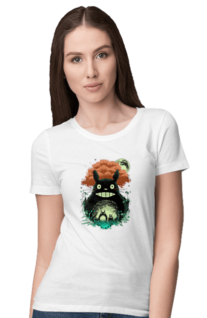 Women's t-shirt with prints Totoro. Adventures, anime, comedy drama, fantasy, film, my neighbor totoro, tv series. 2070702