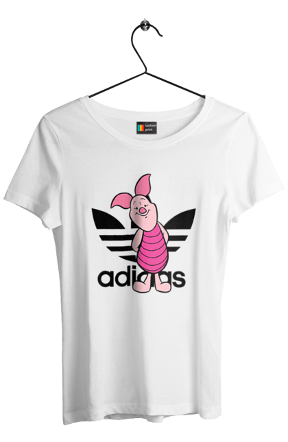 Футболка женская с принтом Adidas Пятачок. Adidas, piglet, адидас, винни-пух, мультфильм, пятачок. 2070702