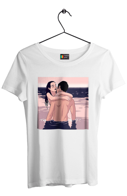 Футболка жіноча з принтом "Парочка Обнімається В Річці". Голо, кохання, пара. 2070702