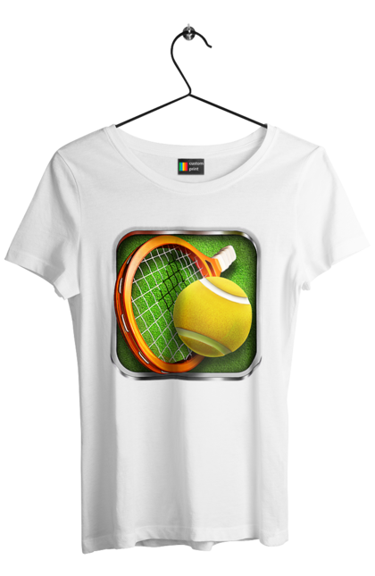 Футболка жіноча з принтом "Теніс". Великий теніс, гравці, лондон, м`яч, призовий фонд, ракетка, спонсор, турнір на ґрунті, турнір на траві, турнірна сітка. 2070702