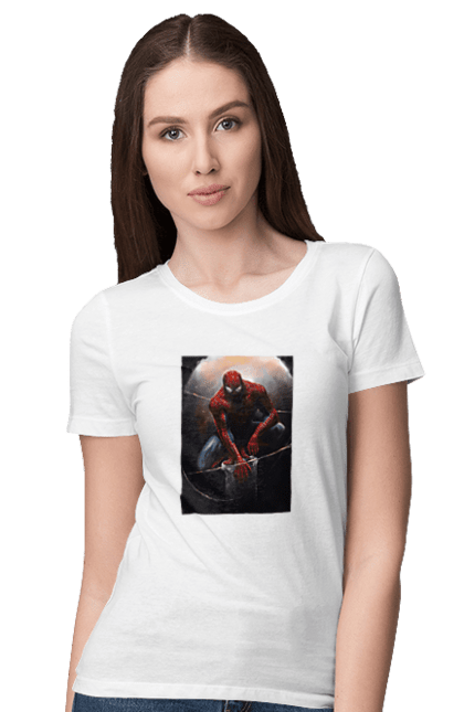 Футболка жіноча з принтом "Людина павук". Marvel, герои, паук, тьма, человек паук. CustomPrint.market