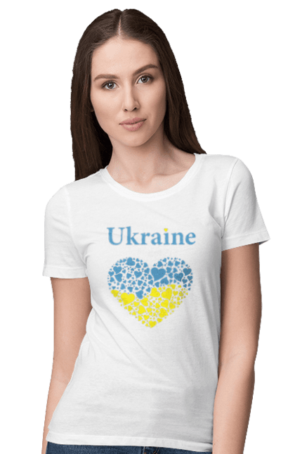 Футболка жіноча з принтом "Ukraine Heart". Прапор, серце, україна. 2070702