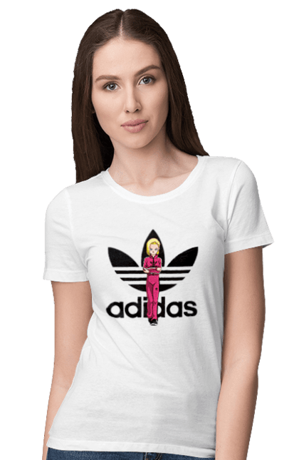 Футболка жіноча з принтом "Adidas Андроїд 18". Adidas, android 18, dragon ball, адідас, андроїд 18, аніме, вбивця, кіборг, манга, перли дракона. 2070702