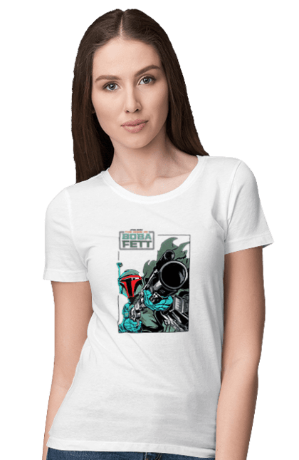 Women's t-shirt with prints Boba Fett. Bob fett, boba fett, clone, head hunter, star wars. 2070702