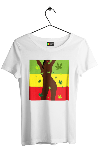 Футболка жіноча з принтом "Гола Дівчина І Конопля". Гола, конопля, курити, сиськи. 2070702