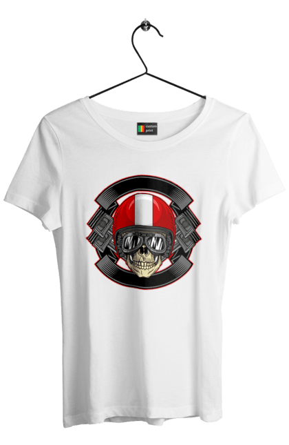 Футболка жіноча з принтом "череп мотоцикліст". Мотоцикліст \, череп, шолом. 2070702