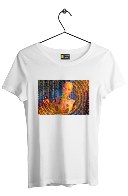 Футболка жіноча з принтом "Штучний інтелект". Айті, айтішник, гик, жінка, знання, інженер, інтелект, кібер, кібернетика, кіборг, код, комп, комп`ютерник, кристал, машинне навчання, мікросхема, мозок, портрет, програміст, професіонал, професія, розробник, розум, хакер, чіп, штучний інтелект, штучний розум. 2070702