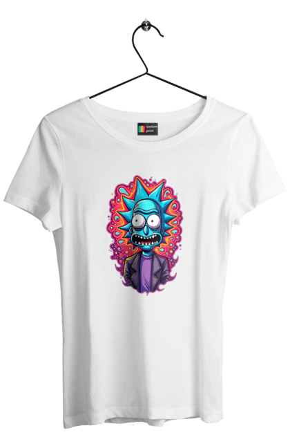 Women's t-shirt with prints Rick and Morty. Adventures, black humor, cartoon, rick, rick and morty, sci-fi, tragicomedy. 2070702