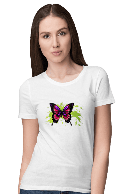 Women`s t-shirt with prints Pink Butterfly. Butterfly. 2070702