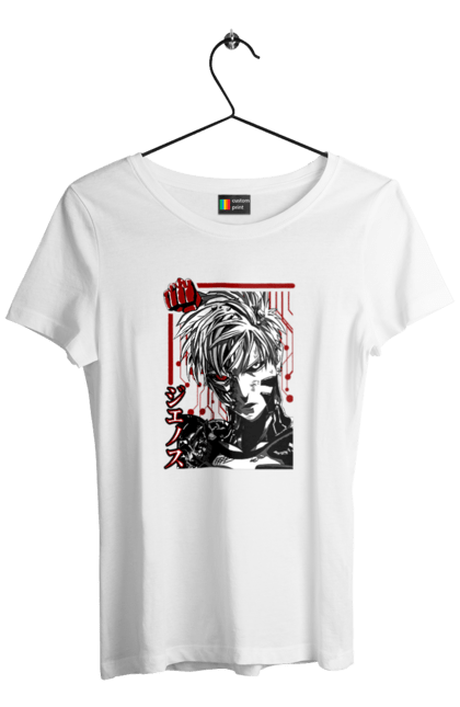 Women's t-shirt with prints One Punch Man Genos. Anime, comedy, cyborg, demon, demon cyborg, genos, manga, one punch man, parody, superheroes. 2070702