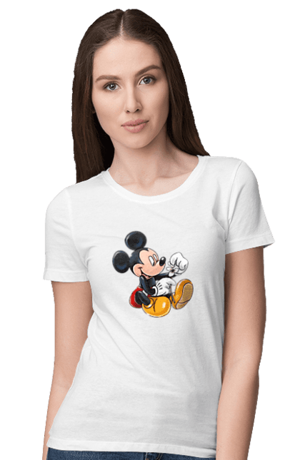 Футболка женская с принтом Микки Маус. Mickey mouse, дисней, микки, микки маус, мультфильм. 2070702