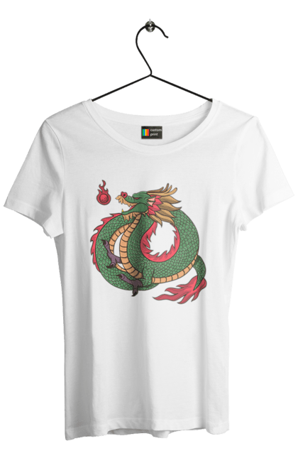 Футболка жіноча з принтом "Дракон". Дракон, зелений дракон, китайський дракон, символ, тварина. 2070702