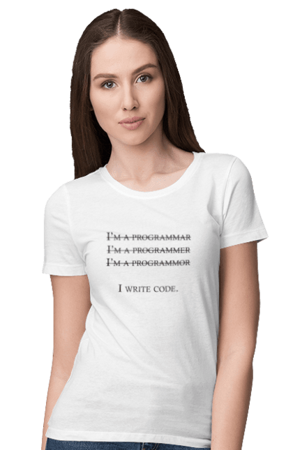 Футболка жіноча з принтом "Я Пишу Код, Програміст, Чорний". День програміста, клд, пишу код, програма, програміст. ART принт на футболках