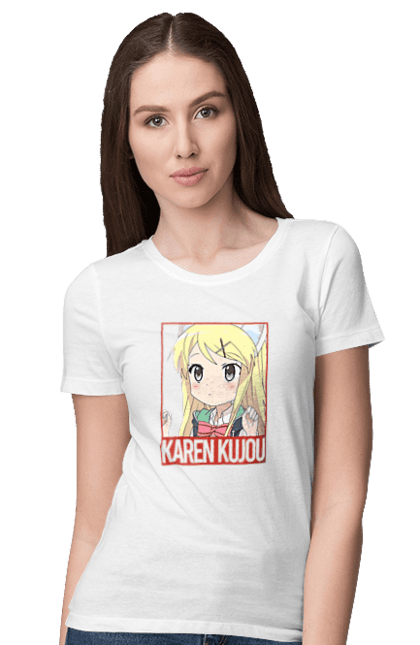 Футболка жіноча з принтом "Золота мозаїка Карен Куджо". Anime, karen kujo, kiniro mosaic, kinmoza, manga, аніме, золота мозаїка, карен, карен куджо, манга. 2070702