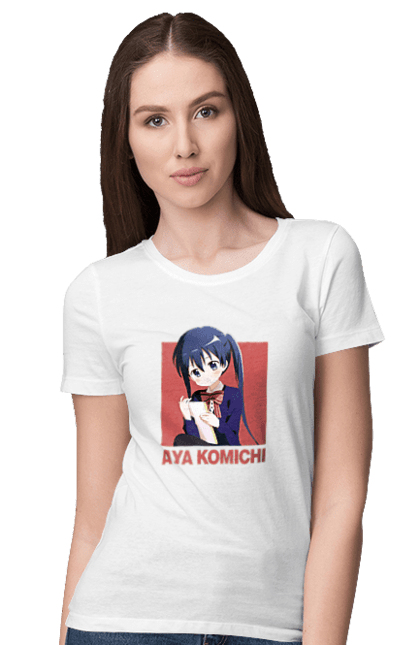 Women's t-shirt with prints Kiniro Mosaic Aya Komichi. Anime, aya komichi, gold mosaic, kiniro mosaic, kinmoza, manga. 2070702