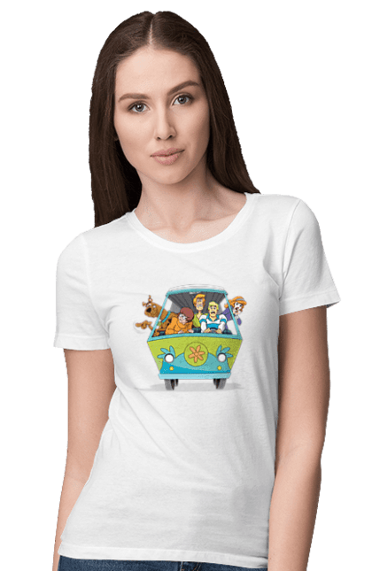 Women`s t-shirt with prints Scooby Doo Machine. Car, cartoon, dog, scooby doo. 2070702