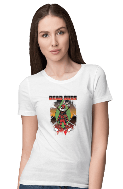 Women's t-shirt with prints Bugs Bunny Deadpool. Bugs bunny, cartoon, deadpool, looney tunes, marvel, merrie melodies. 2070702