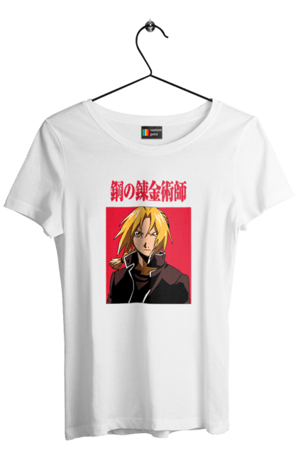 Women's t-shirt with prints Fullmetal Alchemist Edward Elric. Adventures, anime, comedy, edward, edward elric, elric, fullmetal alchemist, manga, steampunk. 2070702