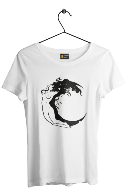 Women`s t-shirt with prints Moon girl. Cosmic, girl, moon, space, stars. 2070702