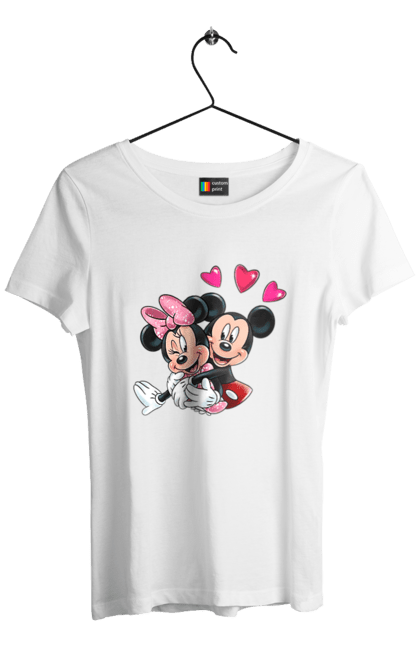 Футболка женская с принтом Микки Маус и Минни Маус. Mickey mouse, minnie mouse, дисней, микки, микки маус, минни маус, мультфильм. 2070702